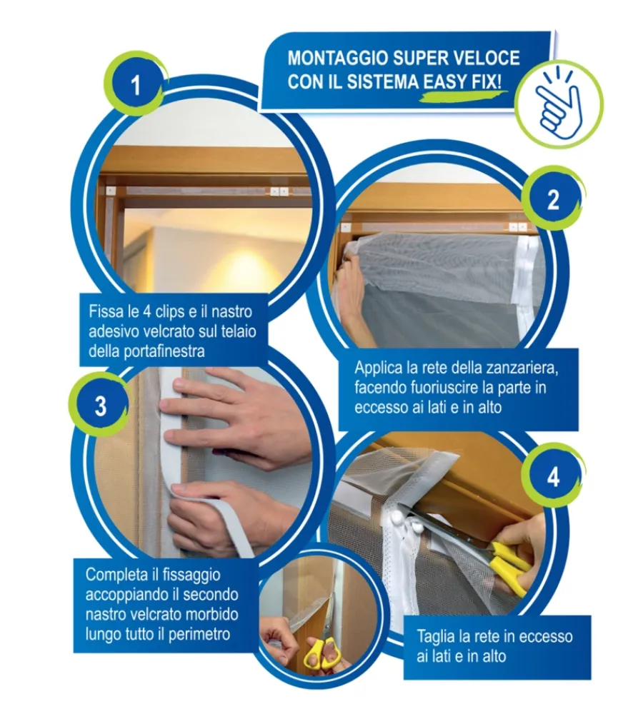 New Zanzariera magnetica per portafinestra "easy fix" grigia con chiusura centrale automatica 120x240 cm Tessile D'Arredo