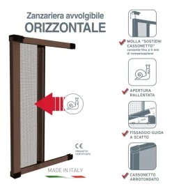 Tessile D'Arredo- Zanzariera orizzontale per porta finestra con frizione "roto" marrone 160x250 cm