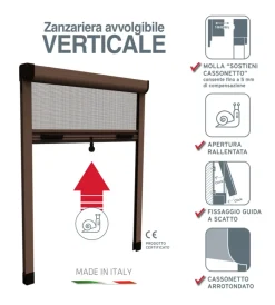 Tessile D'Arredo|Zanzariera verticale avvolgibile "roto" marrone 120x170 cm