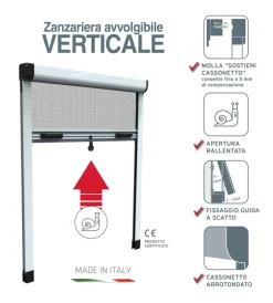 Tessile D'Arredo- Zanzariera verticale avvolgibile "roto" bianco 100x170 cm